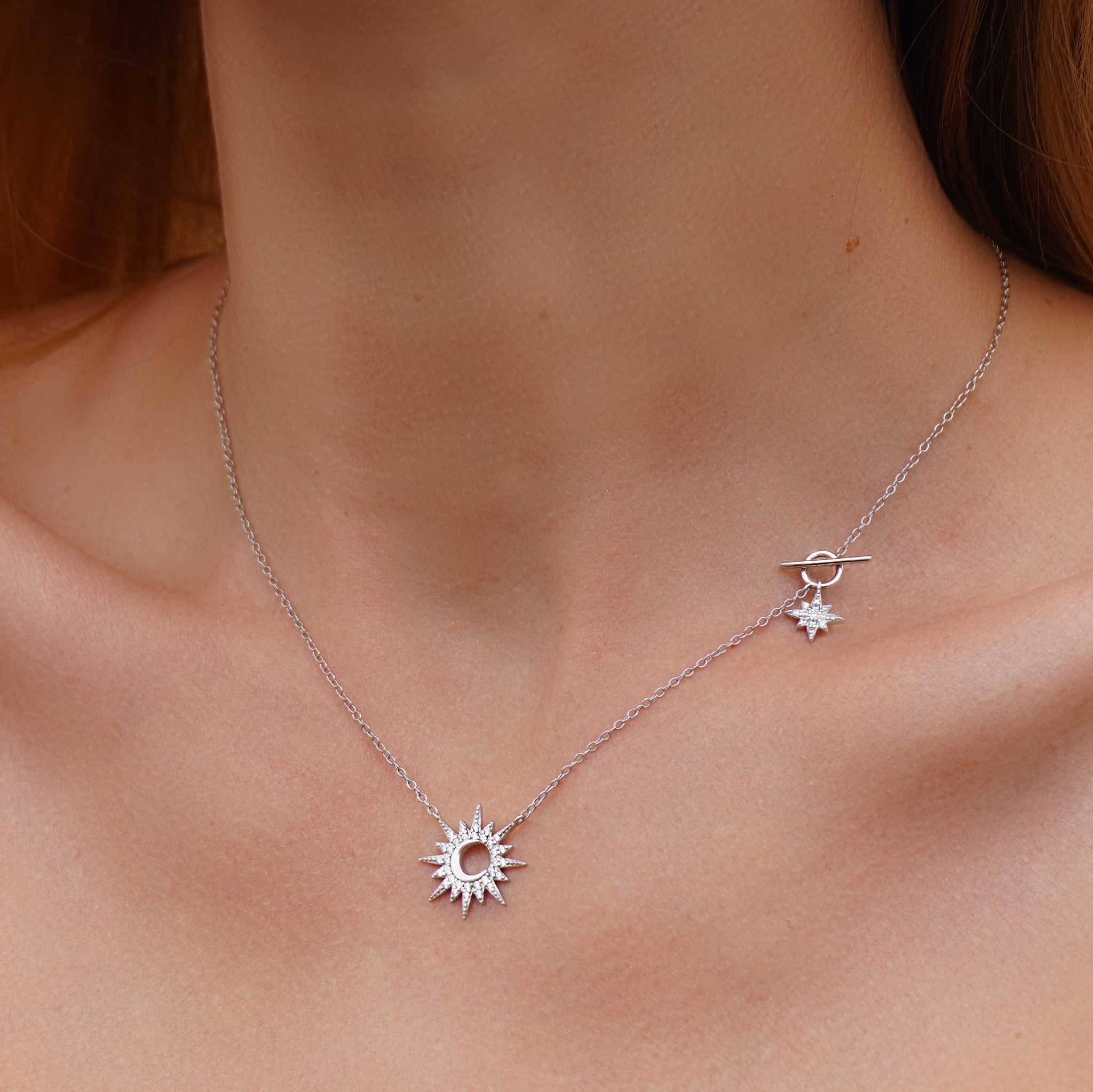 Celestial Harmony - Sun and Moon Silver Necklace