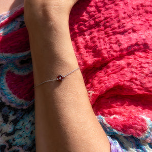 Scarlet Ember - Red Zircon Crystal Silver Bracelet