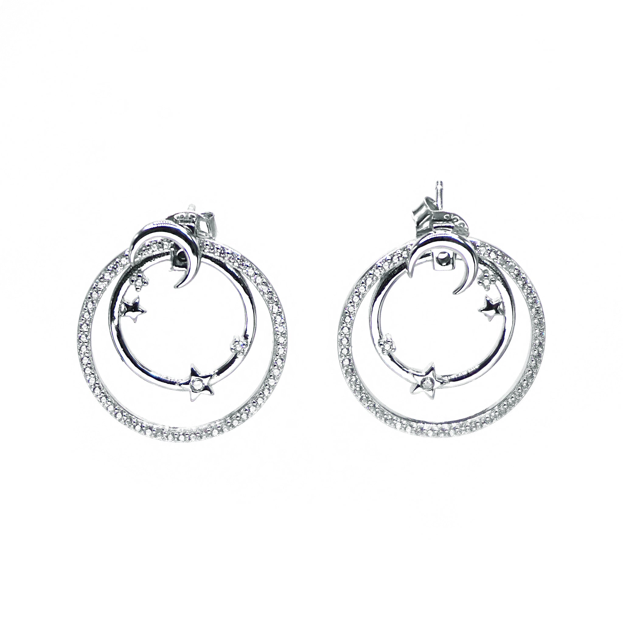 Cosmic Infinity Stud - Star and Moon Silver Earrings