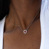 Ruby Color - Red Zircon Crystal Silver Necklace