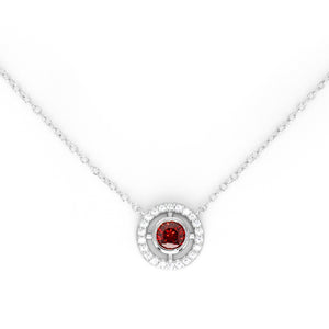 Ruby Color - Red Zircon Crystal Silver Necklace