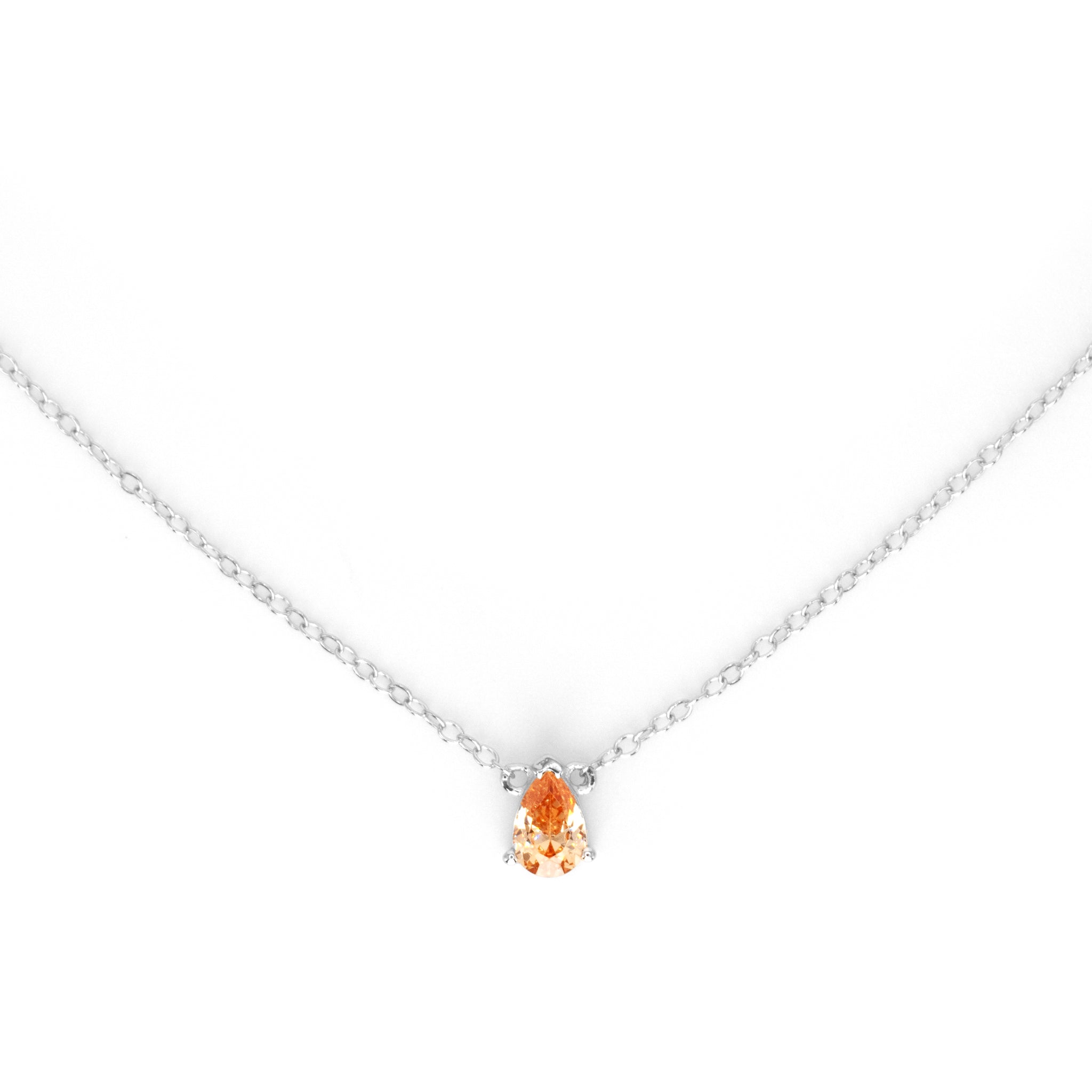 Golden Twilight - Pear Zircon Crystal Silver Necklace