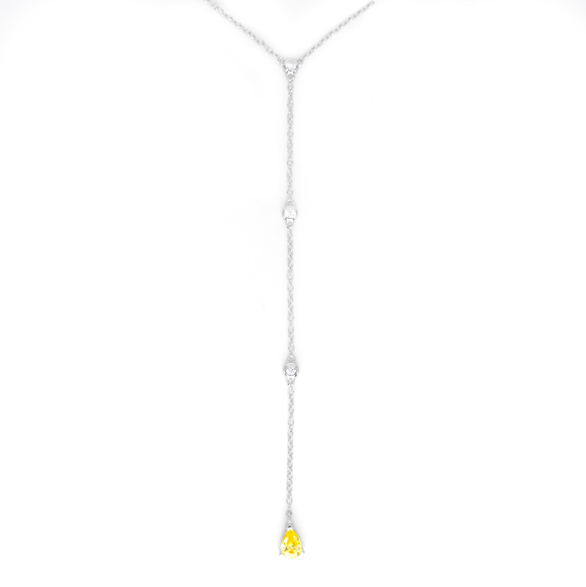 Sunny Dewdrop - Yellow Pear Zircon Crystal Silver Necklace