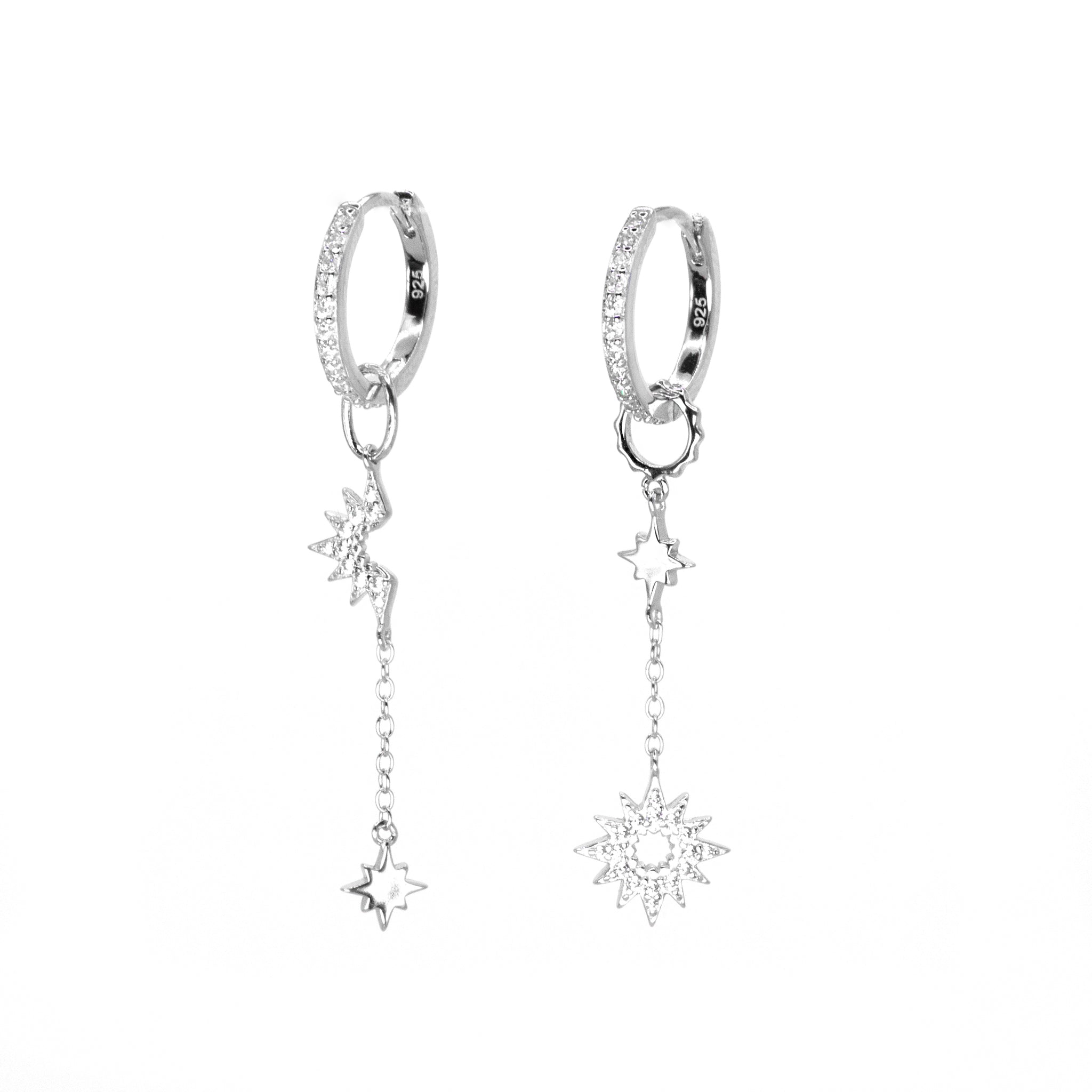 Solar Radiance - Sun and Star Silver Convertible Drop Earrings